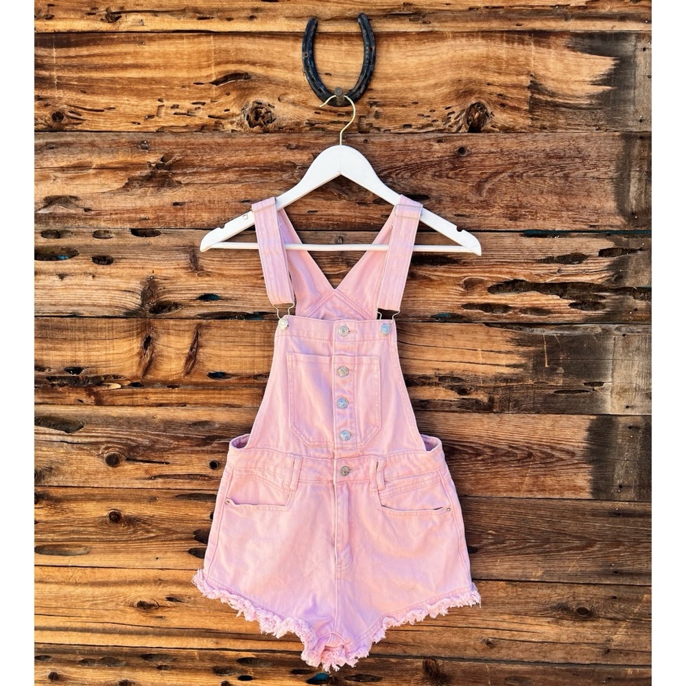 SHEIN | Light Pink Distressed Cut Off Overalls S